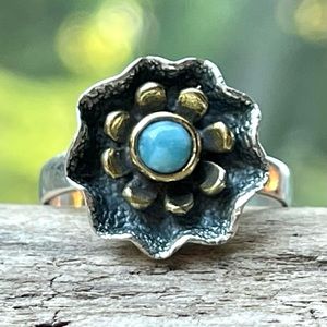 Smithsonite Two-Tone Solid 925 Sterling Silver Ring | sz 6.25